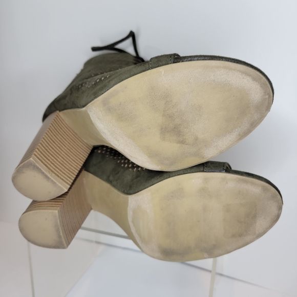Report Perforated Peep Toe Lace Up Ankle Boot Booties Womens 7.5 Olive Green - Picture 5 of 7